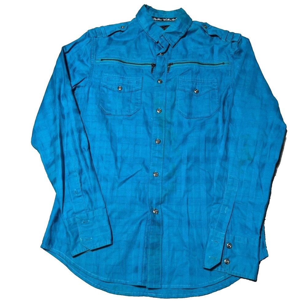 Guess Shirt Mens Small Blue Button‎ Up Long Sleeve Collared Y2K SkateEUC